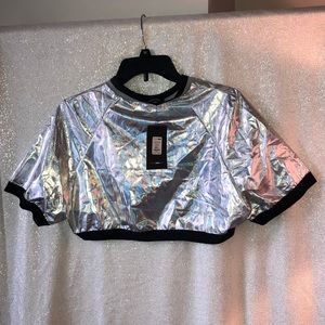 Silver, shiny short/crop top set